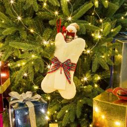 Glitzhome 12.5 in. White Dog Bone Shaped Christmas Stocking with Red Plaid Bow thumbnail 6