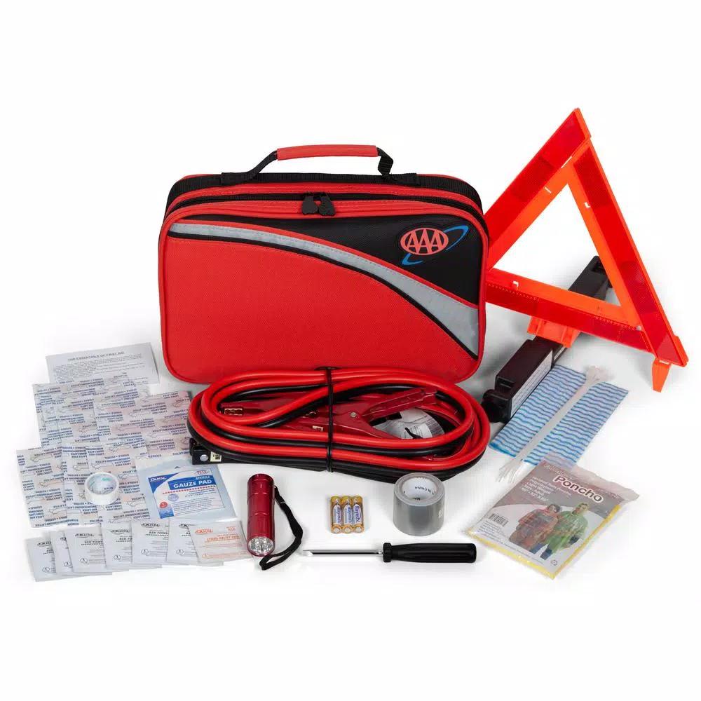 AAA 64-Piece Emergency Roadside Safety and First Aid Kit with Booster Cables