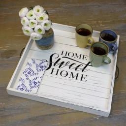Stonebriar Collection Stonebriar Rustic White Wood Decorative Serving Tray with Metal Handles thumbnail 5