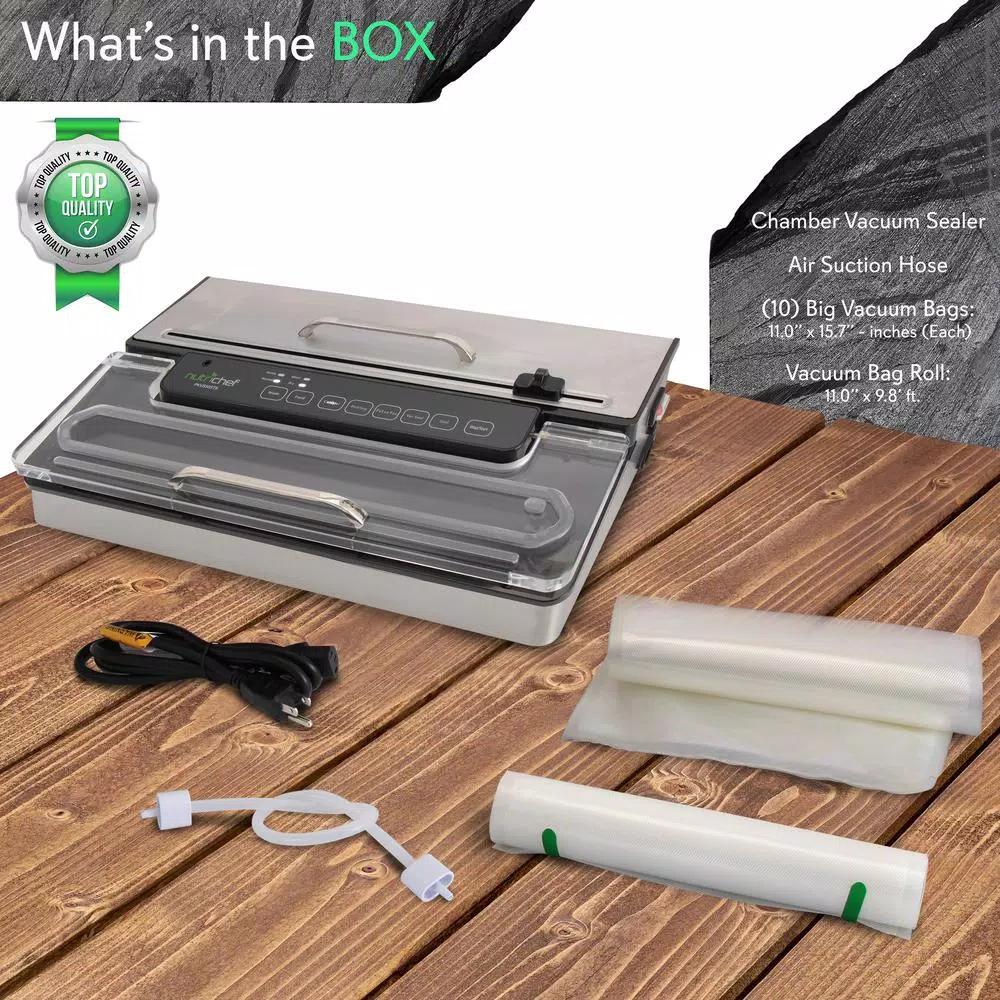 NutriChef Kitchen Pro Stainless Steel Food Vacuum Sealer System with Vacuum Bags and Roll