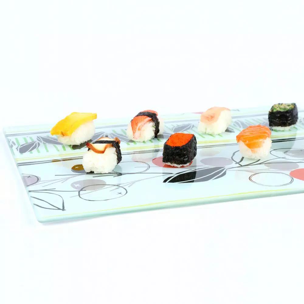 Creative Home Tempered Glass Cutting and Serving Board with Flower Pattern, 11.75 x 15 in.