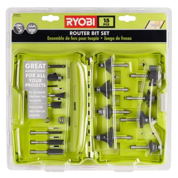 RYOBI 15-Piece Carbide Router Bit Set with 1/4 in. Shank and Protective Case