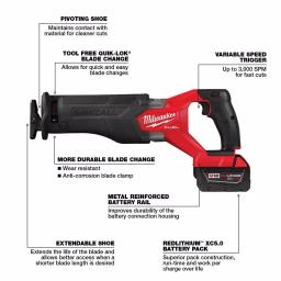 Milwaukee M18 FUEL 18V Brushless Reciprocating Saw Kit w/ Two 5.0 Ah Batteries, Charger & Hard Case thumbnail 7