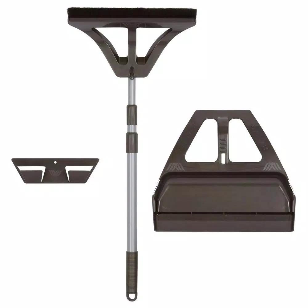 WISP 3-Piece Broom and Dustpan Set with Telescoping Handle and Bristle Seal Technology - Gray