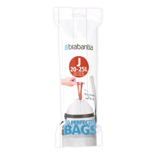 Brabantia Code J Trash Can Liners, 5.3 - 6.6 Gal (20-25 L), 240 Count (12 Packs of 20)