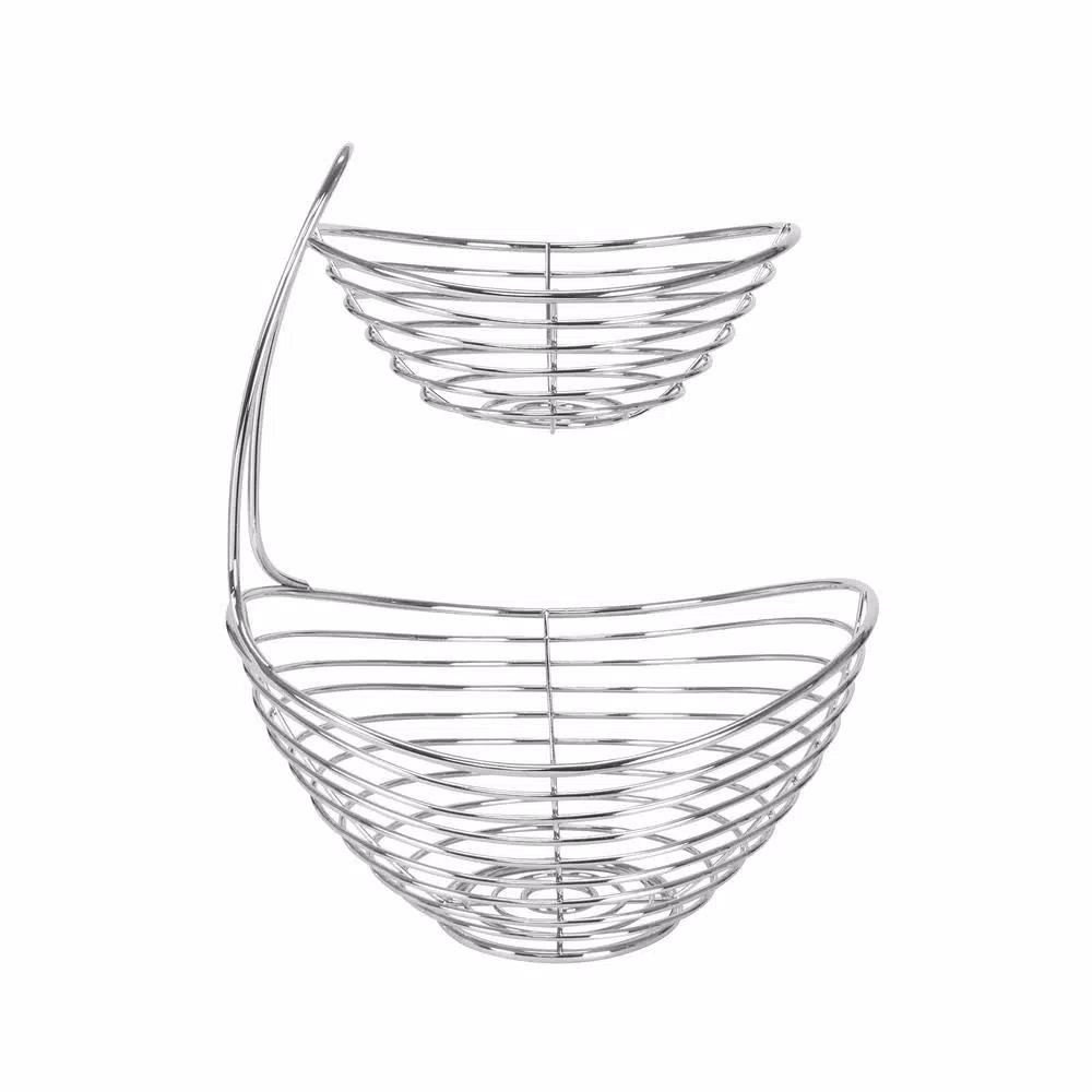 Spectrum Opus Arched 2-Tier Chrome Server Basket, Steel Fruit and Vegetable Organizer