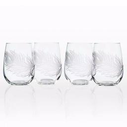 Rolf Glass Peacock Etched Stemless Wine Glass Set of 4, 17 oz Clear Glass Tumblers thumbnail 1