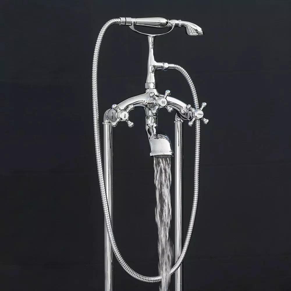 AKDY 3-Handle Freestanding Claw Foot Tub Filler with Telephone Hand Shower, Chrome