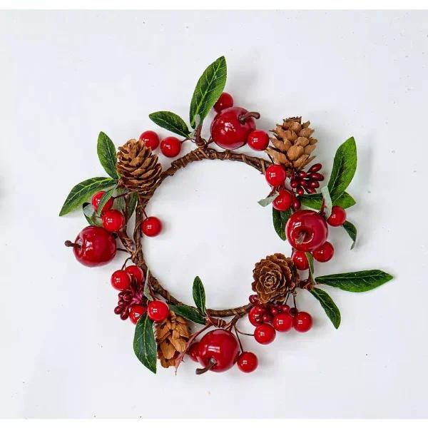 WORTH IMPORTS 3.25" Red Apple, Berry and Pinecone Candle Ring Set of 4 - Seasonal Greenery Decor
