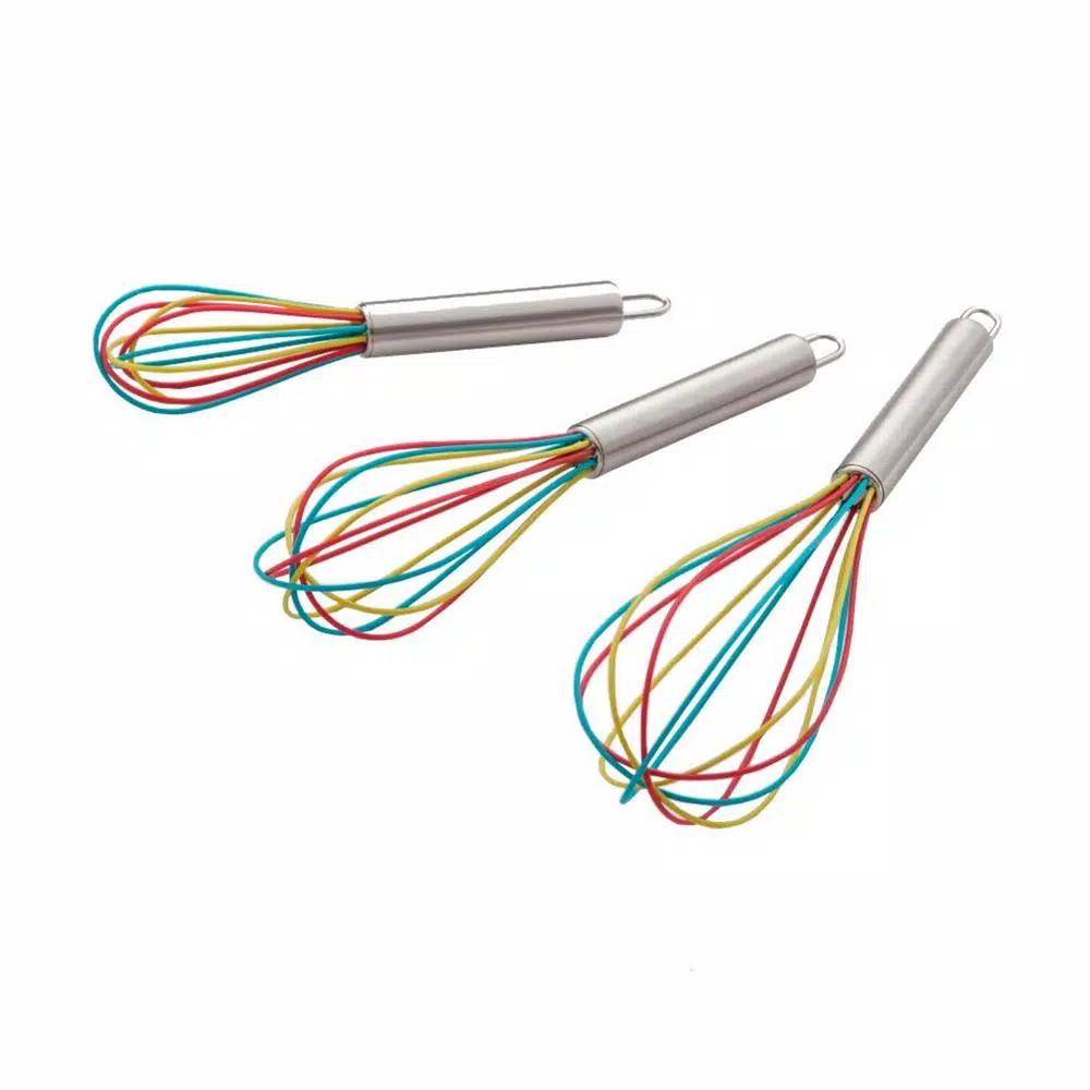 ExcelSteel Stainless Steel Tri-Color Silicone Coated Balloon Whisk Set, 3-Piece