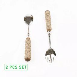 Mind Reader Silver Stainless Steel Rope Design Salad Serving Set - 2-Piece Spoon and Fork Utensil Set thumbnail 8
