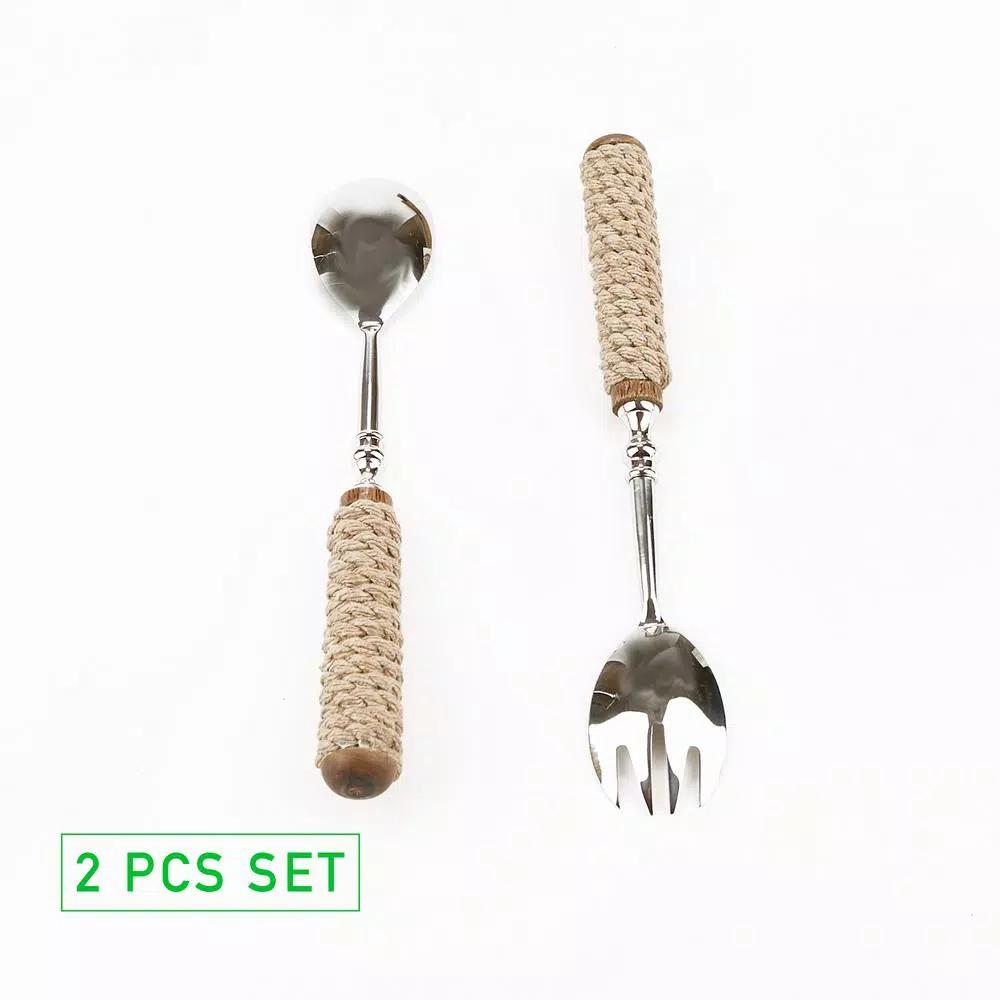 Mind Reader Silver Stainless Steel Rope Design Salad Serving Set - 2-Piece Spoon and Fork Utensil Set