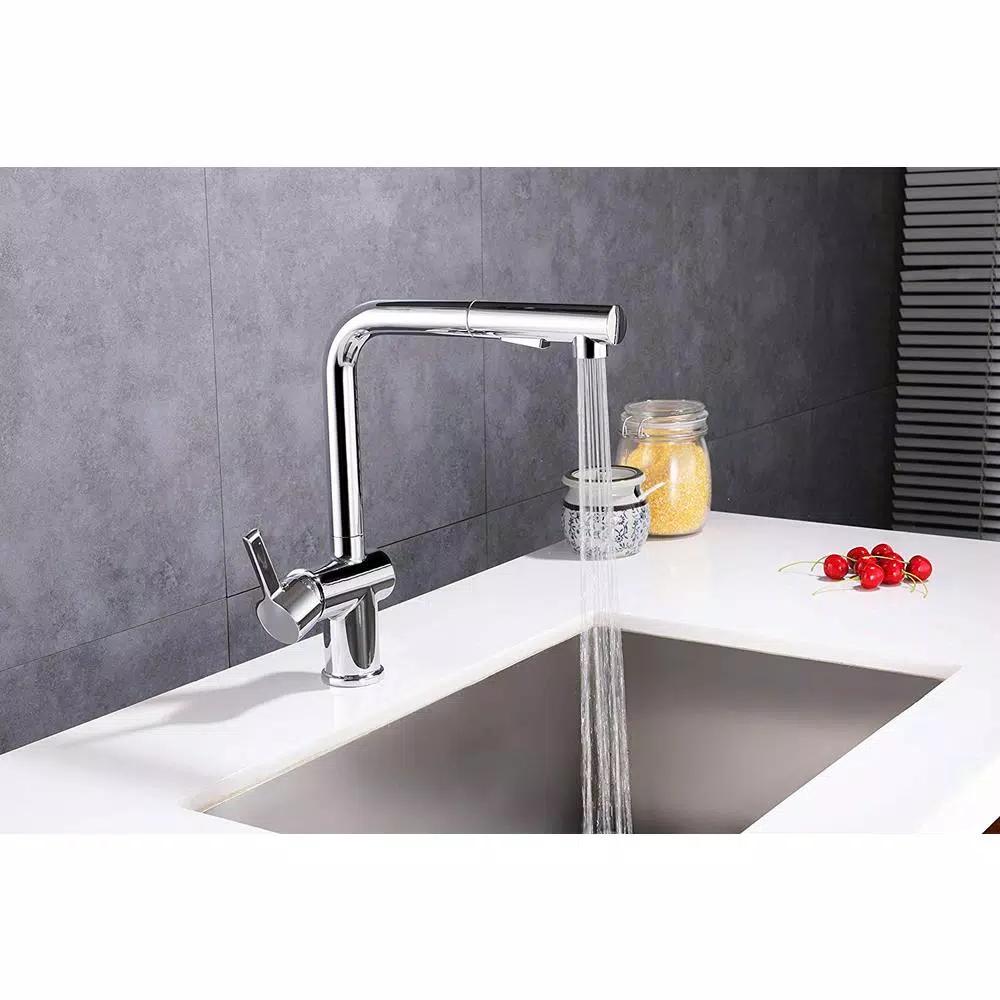 Vanity Art Brushed Nickel Single-Handle Pull Out Kitchen Faucet with 360 Degree Swivel Spout