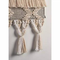 LR Home Bohemian Neutral Ivory Tasseled Wall Tapestry - Hand Woven Cotton Wall Hanging thumbnail 5