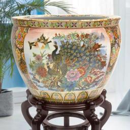 Unbranded Oriental Furniture 16 in. Famille Rose Porcelain Fishbowl, Hand-Painted Satsuma Design thumbnail 7