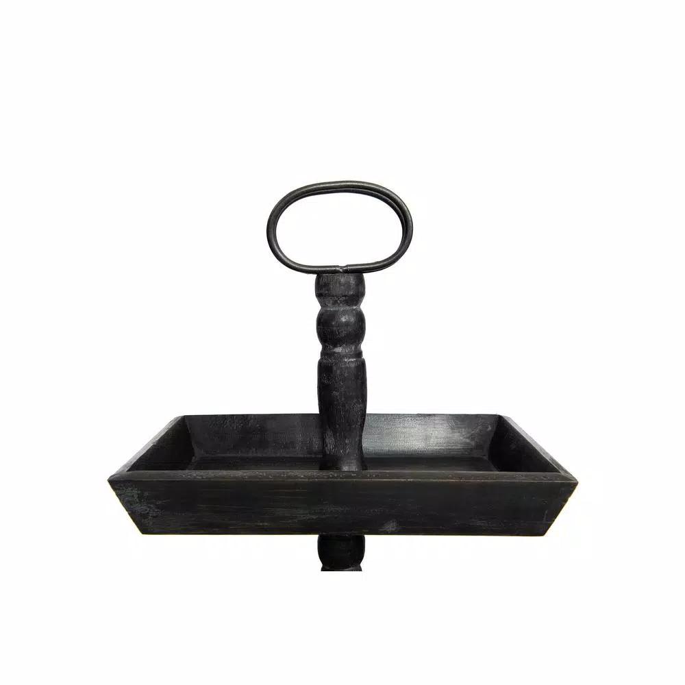 3R Studios Black Wood Three Tier Decorative Tray with Handles