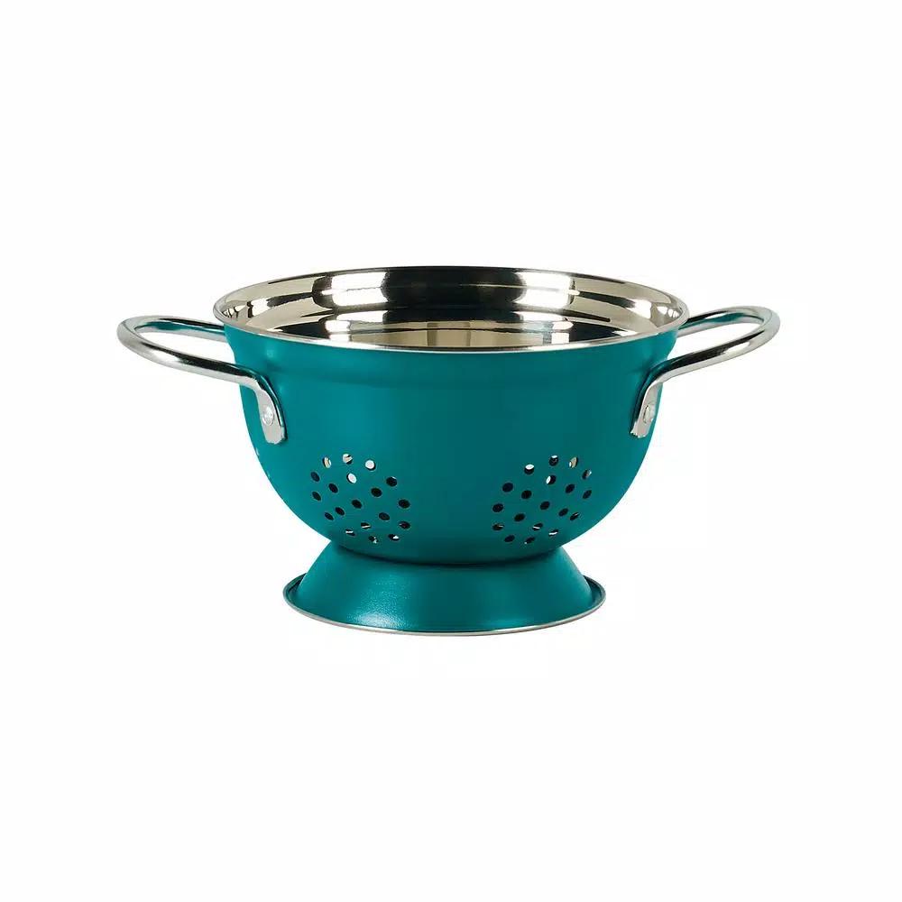Denmark Teal Stainless Steel Colander Set, 2-Piece Nesting Kitchen Strainers