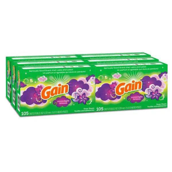 Gain Moonlight Breeze Dryer Sheets, 105-Count (6-Pack, 630 Total Sheets)