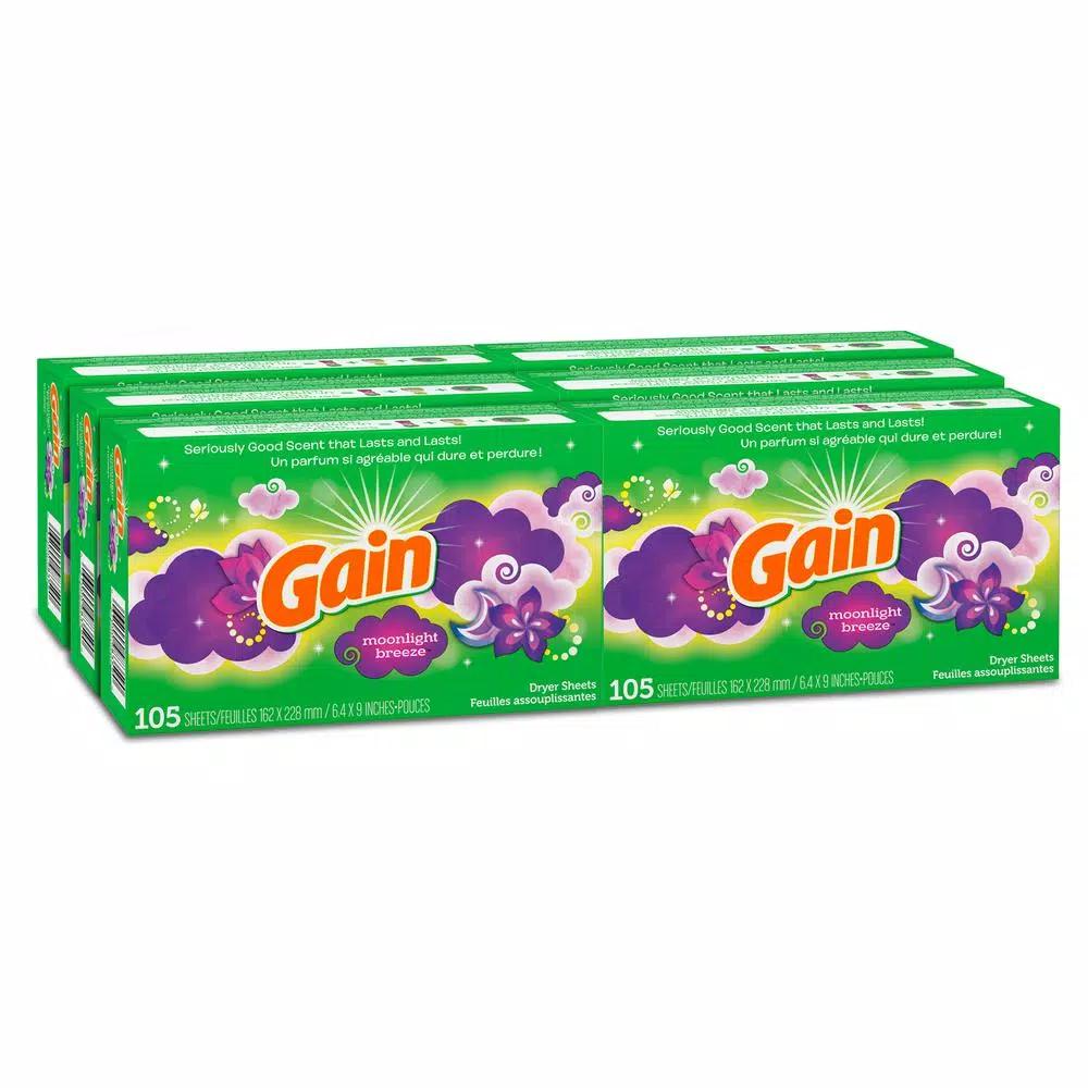Gain Moonlight Breeze Dryer Sheets, 105-Count (6-Pack, 630 Total Sheets)