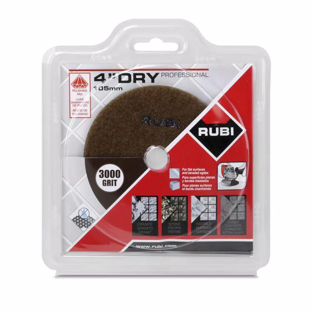 Rubi 4 in. 3000 Grit Resin Dry Polishing Pad for Engineered Stone, Concrete, Marble & Granite