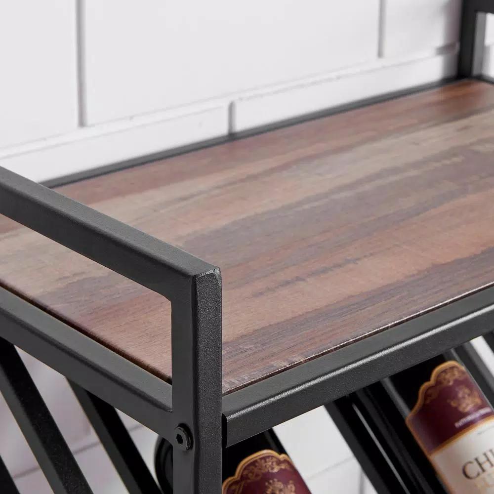 DANYA B 12-Bottle Black Wood Wall Mount Wine Rack with Stemware Organizer and Top Shelf