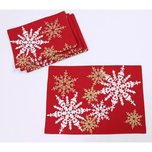 Manor Luxe Xia Home Fashions 14 x 20 in. Red Magical Snowflakes Crewel Embroidered Christmas Placemats, Set of 4
