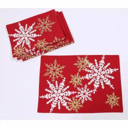 Manor Luxe Xia Home Fashions 14 x 20 in. Red Magical Snowflakes Crewel Embroidered Christmas Placemats, Set of 4 thumbnail 1