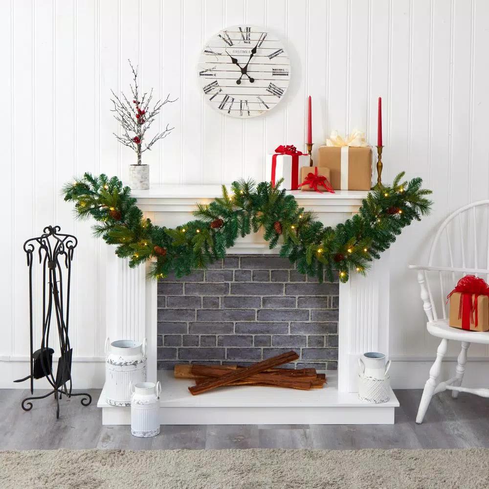 Nearly Natural 6 ft. Pre-lit Mixed Pine and Pinecone Artificial Garland with 35 LED Lights