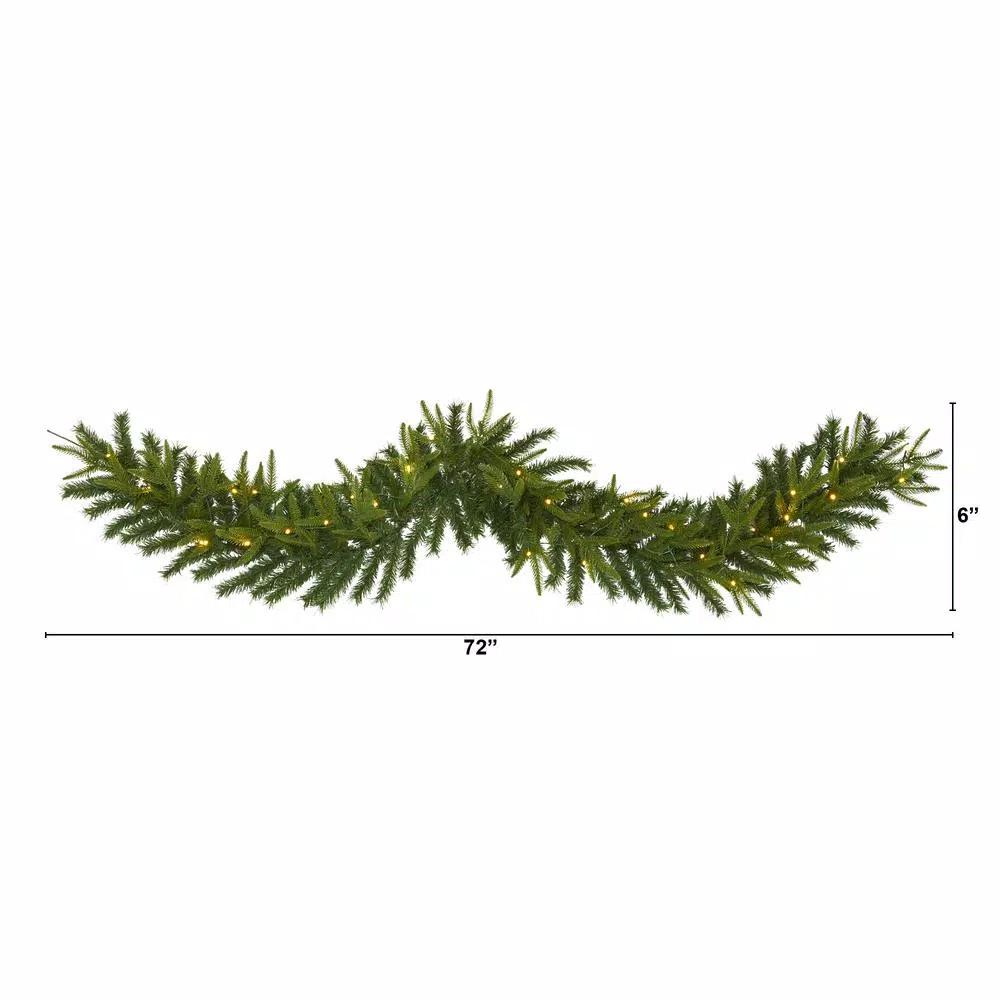 Nearly Natural 6 ft. Pre-lit Green Pine Artificial Christmas Garland with 35 LED Lights