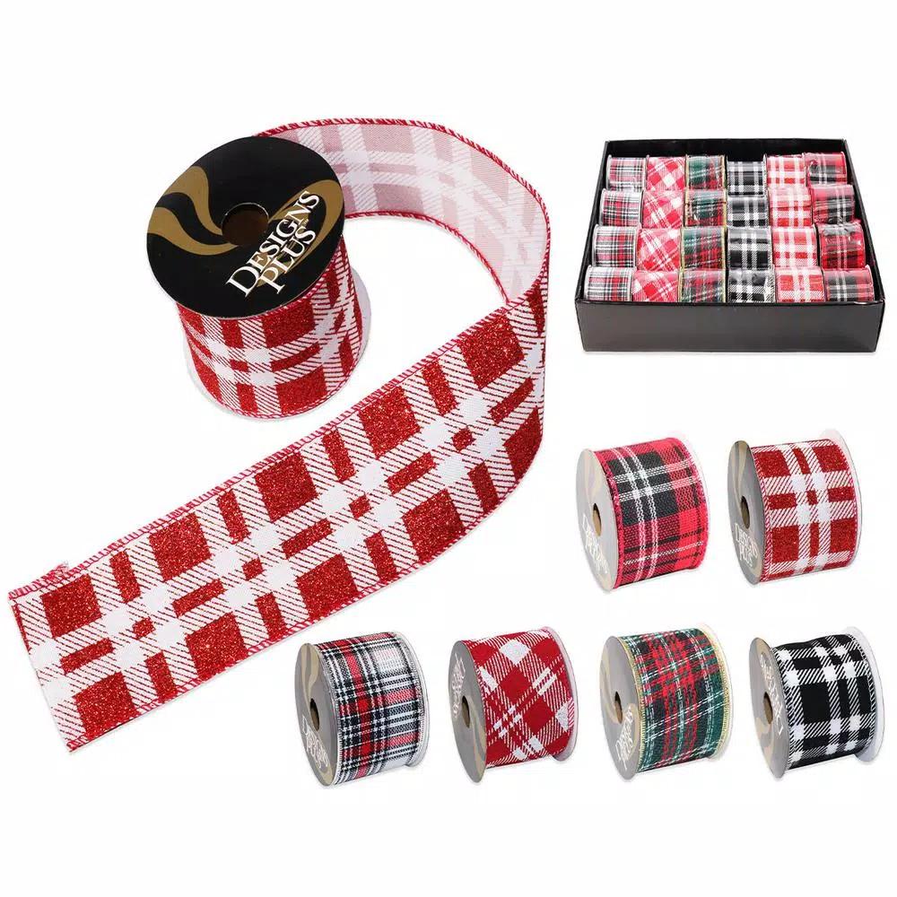 Unbranded 2.5 in. x 9 ft. Assorted Plaids and Tartans Christmas Ribbon, 24-Pack