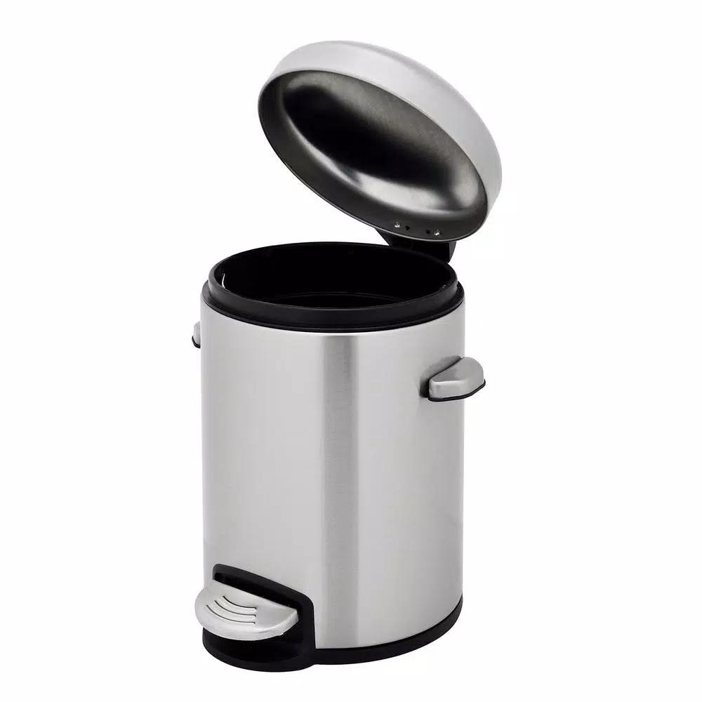 Innovaze Stainless Steel Round Step-On Trash Can Set, 8 Gal. and 1.3 Gal. Fingerprint Resistant