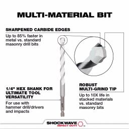 Milwaukee SHOCKWAVE 5/16 in. Carbide Multi-Material Drill Bit, 6 in. Length, 1/4 in. Hex Shank thumbnail 3