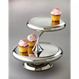 Heim Concept Silver Round Metal Cake and Tiered Stand, 10 inch thumbnail 2