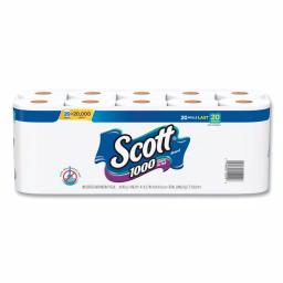 Scott 1-Ply Standard Roll Bathroom Tissue, 1000 Sheets Per Roll, 20 Rolls Per Pack thumbnail 1