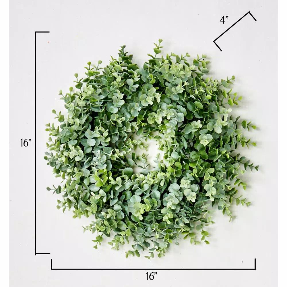Worth Imports 16 in. Artificial Silvery Eucalyptus Wreath, Green Round Decorative Wreath