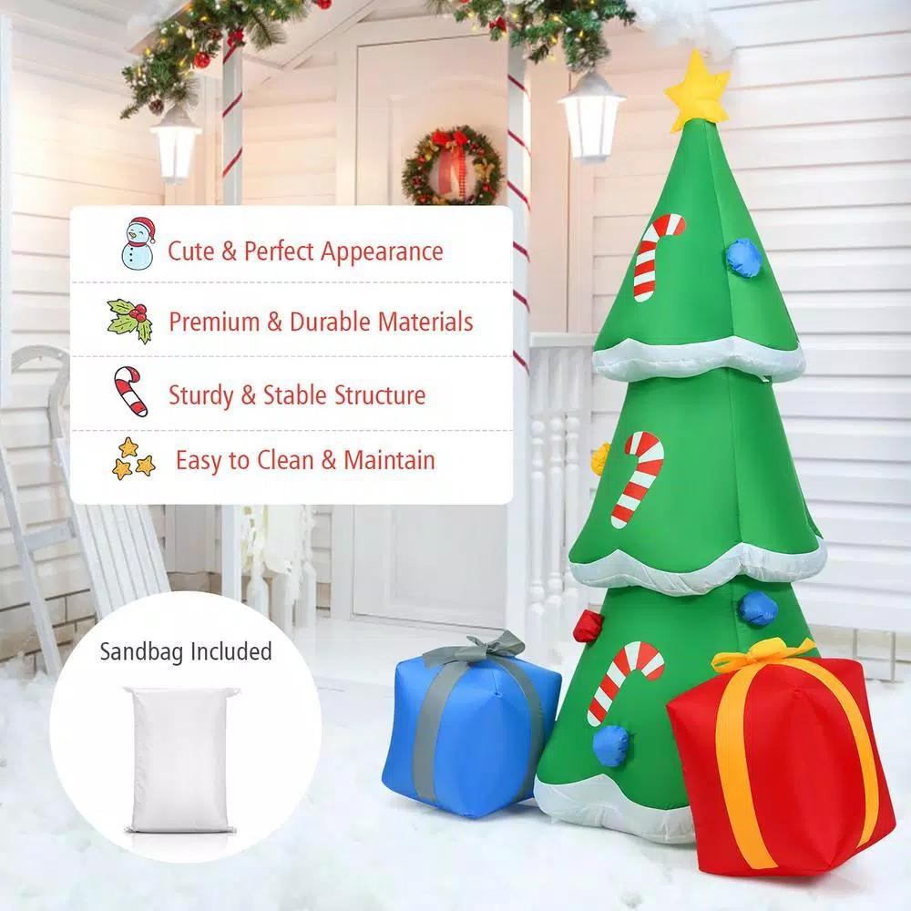 Costway 6 ft. Inflatable Christmas Tree with LED Lights and Gift Boxes, Outdoor Holiday Decor