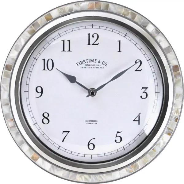 FirsTime & Co. Sophia Mosaic Wall Clock - Silver & Sandstone Shell Decor