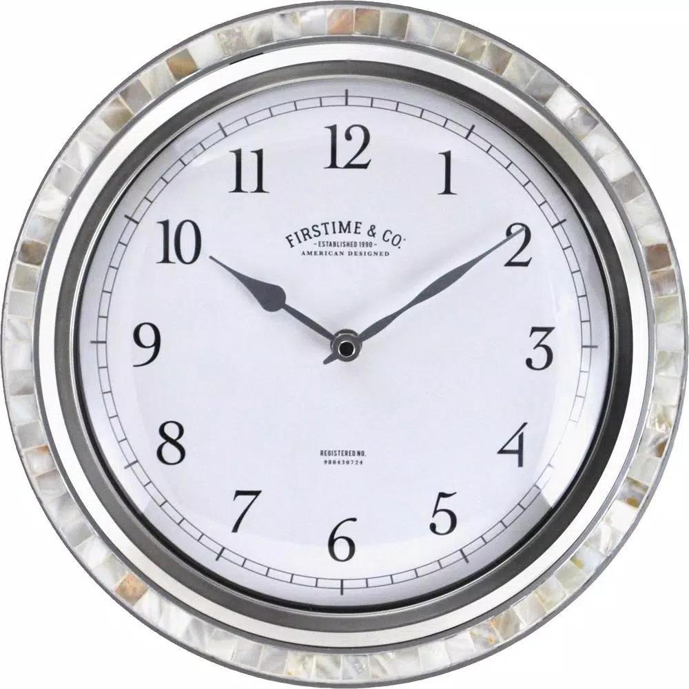 FirsTime & Co. Sophia Mosaic Wall Clock - Silver & Sandstone Shell Decor