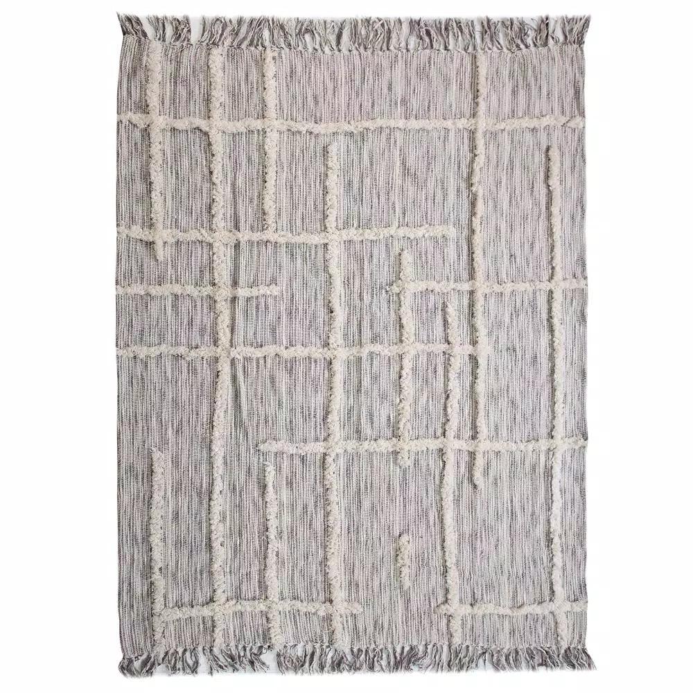 LR Resources Linework 50 in. x 60 in. Gray and Natural Abstract Tufted Cotton Throw Blanket