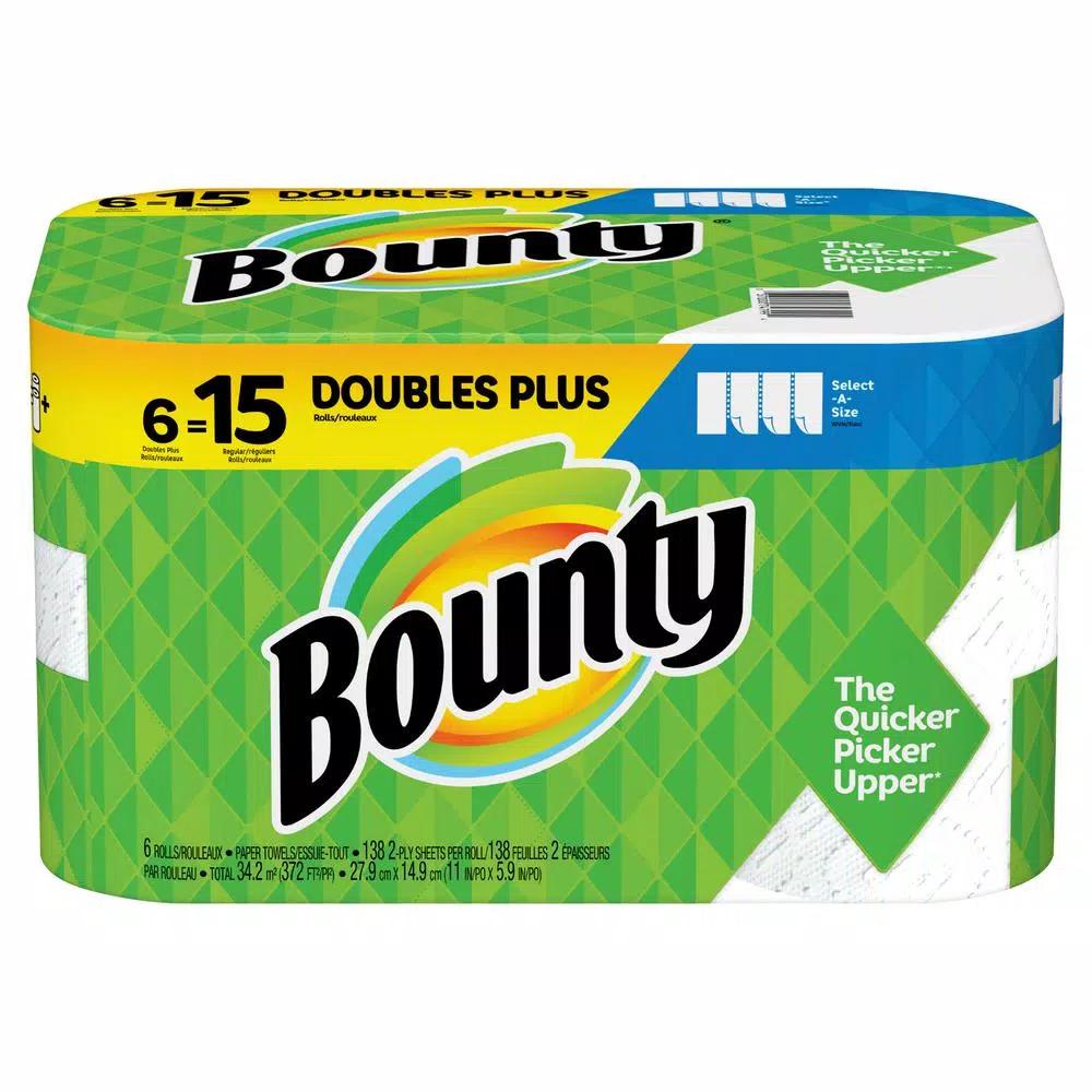 Bounty Select-A-Size White Paper Towel Rolls, 6 Double Plus Rolls