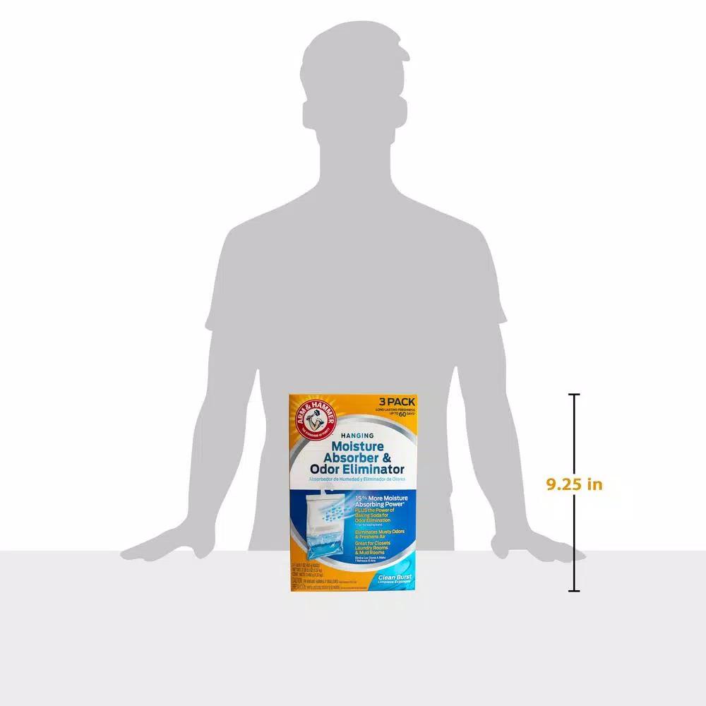 Arm & Hammer Hanging Moisture Absorber and Odor Eliminator, Clean Burst Scent, 16 oz (3-Pack)
