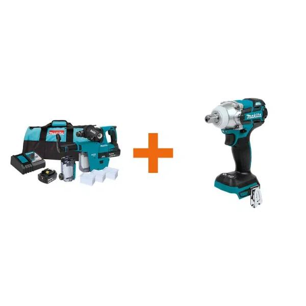 Makita 18V LXT Brushless 1 in. SDS-Plus Rotary Hammer Kit with HEPA Attachment & Bonus 1/2 in. Impact Wrench