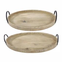 A & B Home Farmers Market Natural Wood Round Serving Trays, Set of 2 thumbnail 1