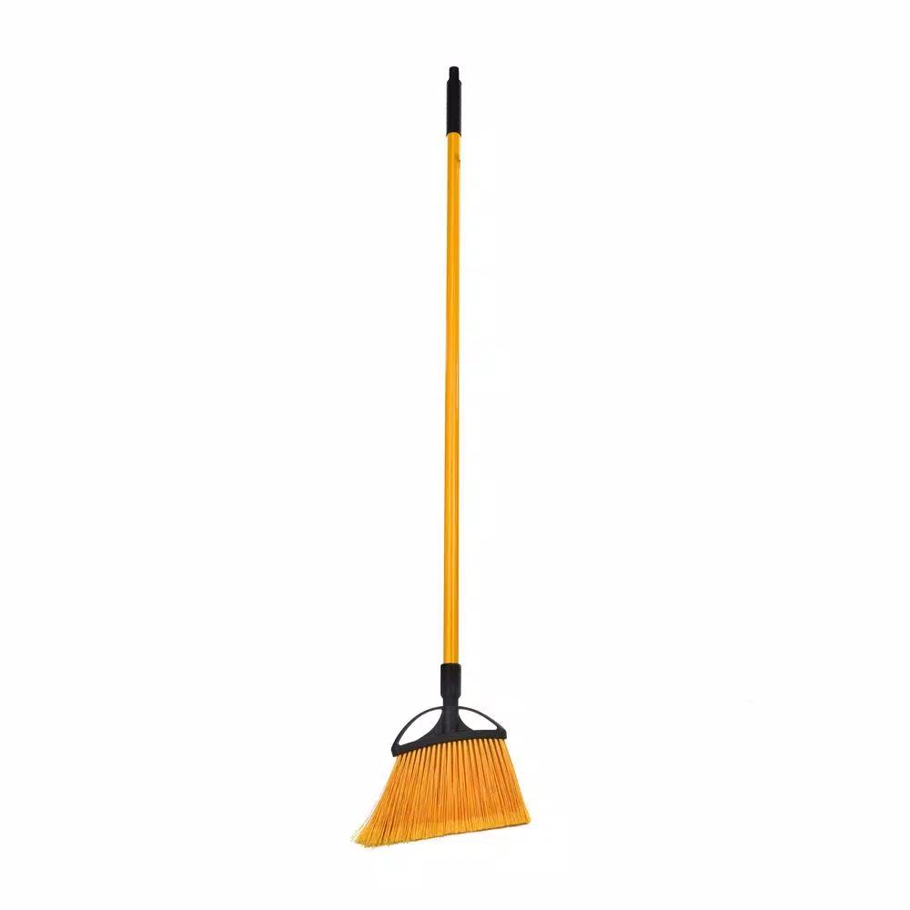 Alpine Industries 10 in. Angle Broom with Unbreakable Fiberglass Handle, Yellow
