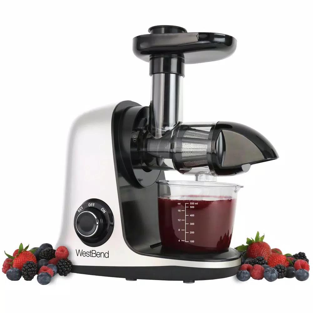 West Bend Cold Press Masticating Juicer, Slow Juicer Extractor for Fruits, Vegetables and Greens, White