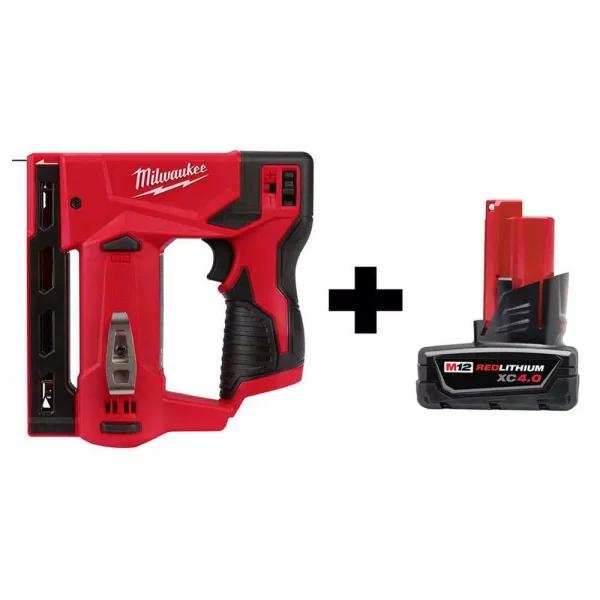Milwaukee M12 12V Lithium-Ion Cordless 3/8 in. Crown Stapler with 4.0 Ah Battery