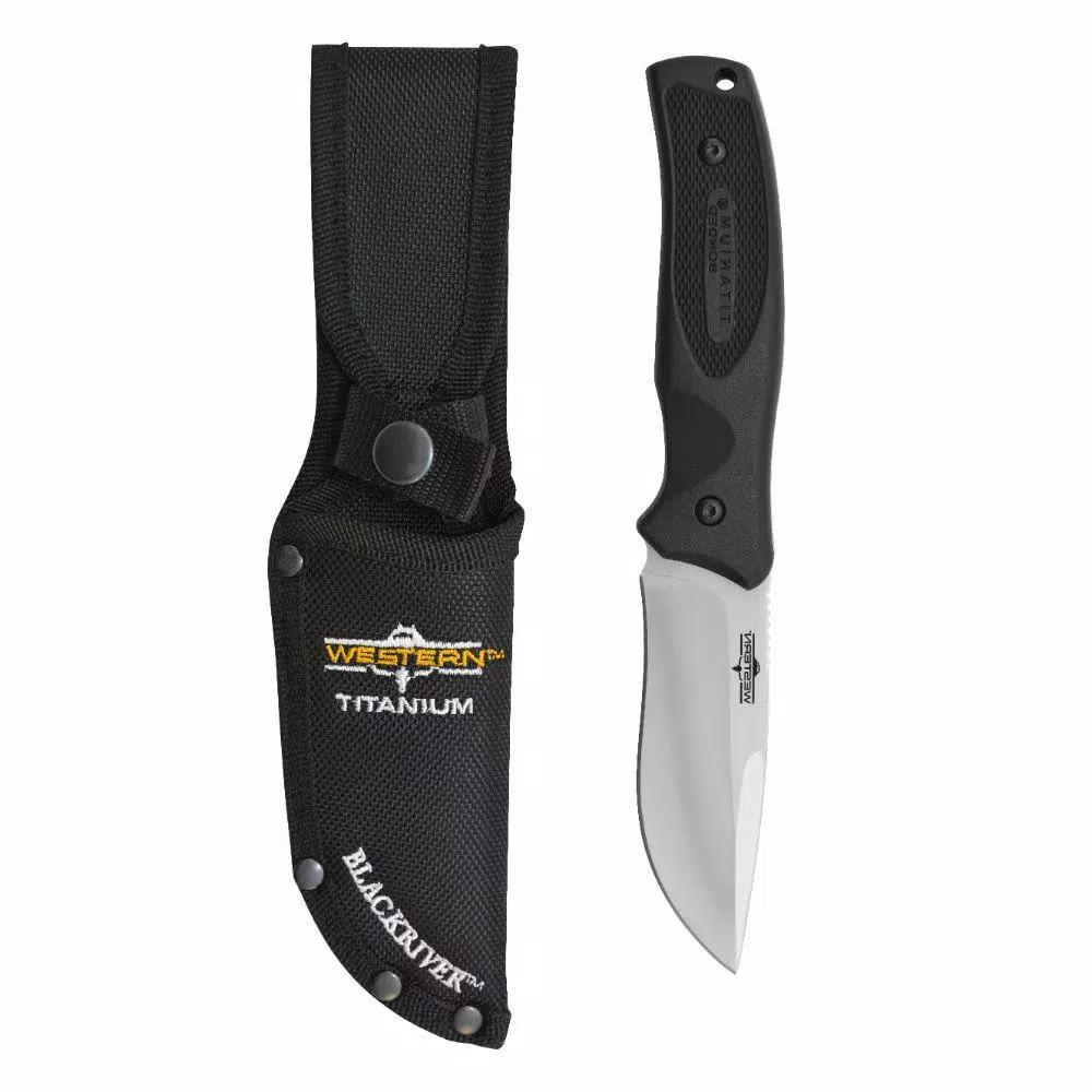 WESTERN BlackRiver 9 in. Titanium Bonded Fixed Blade Knife with 3.75 in. Drop Point Blade and Nylon Sheath