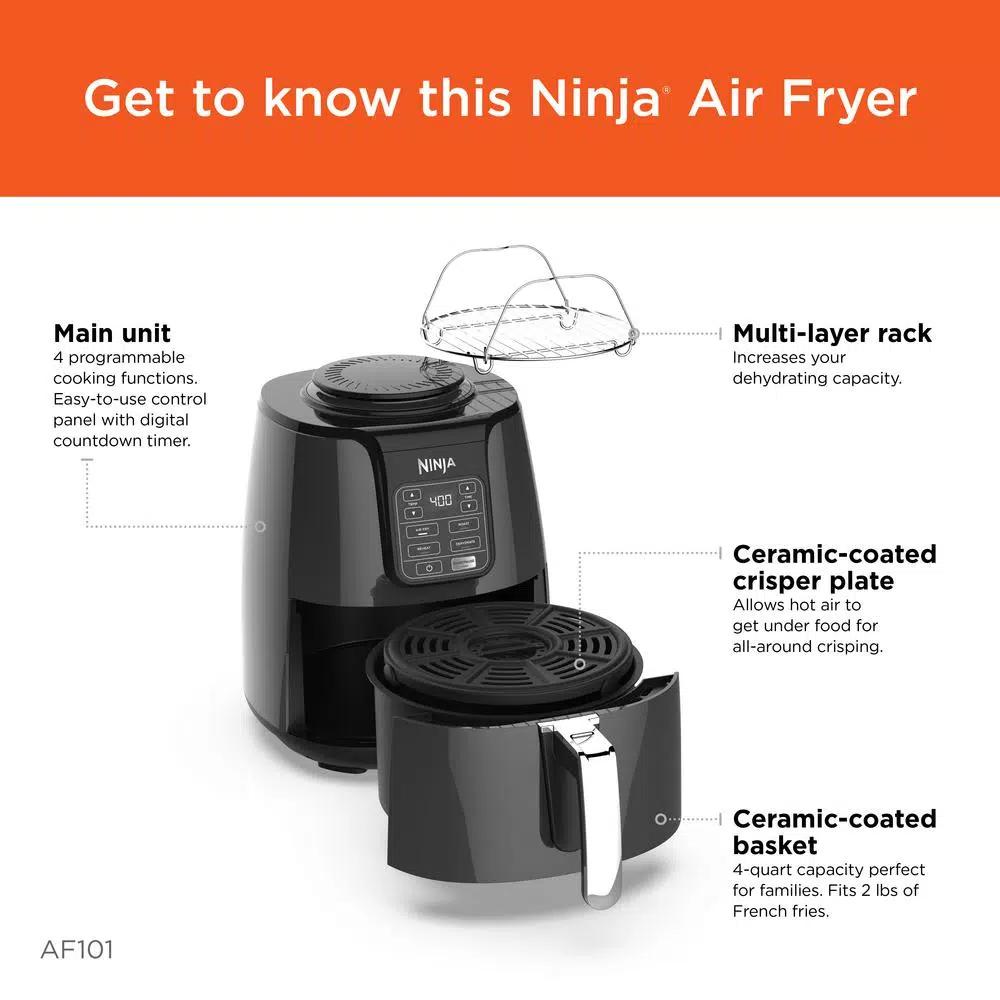 Ninja 4 Qt. Air Fryer, Black and Gray Electric Countertop Fryer with Recipe Book