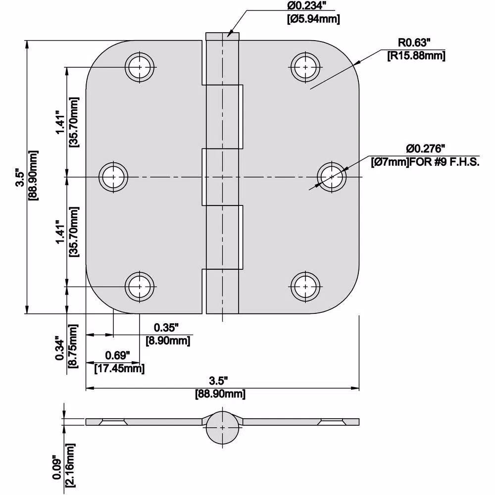 Everbilt 3.5 in. x 5/8 in. Radius Bright Brass Steel Door Hinges, 24-Pack