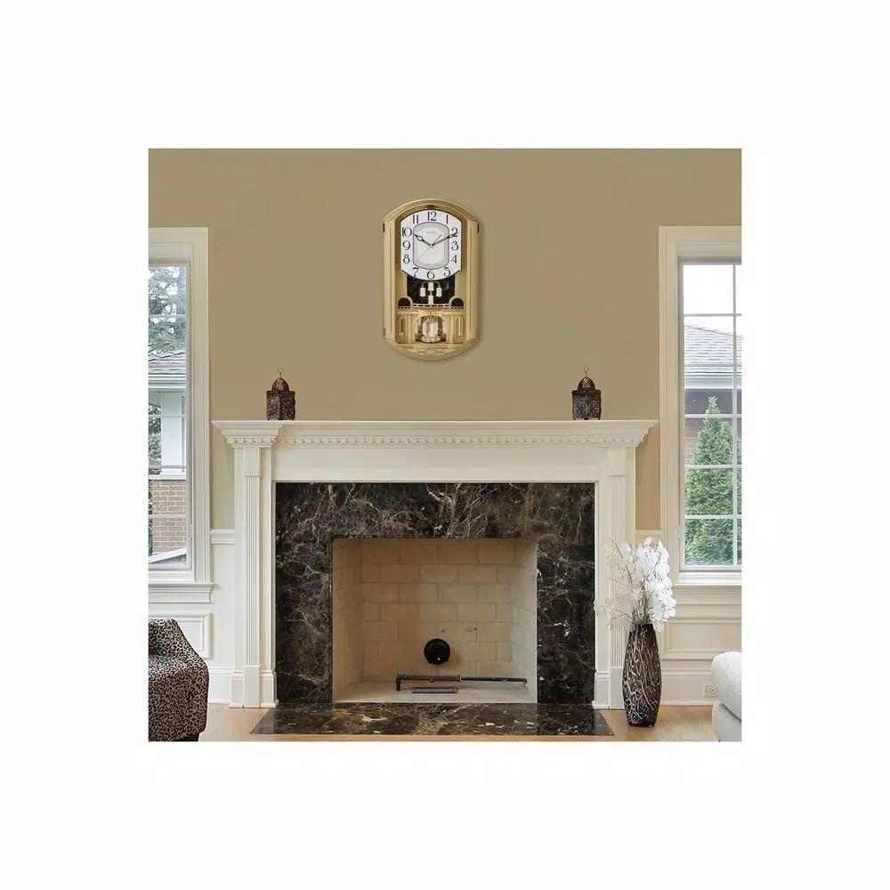 Bulova Golden Music 20 in. Pendulum Wall Clock with 12 Melodies and K-9 Crystal Elements
